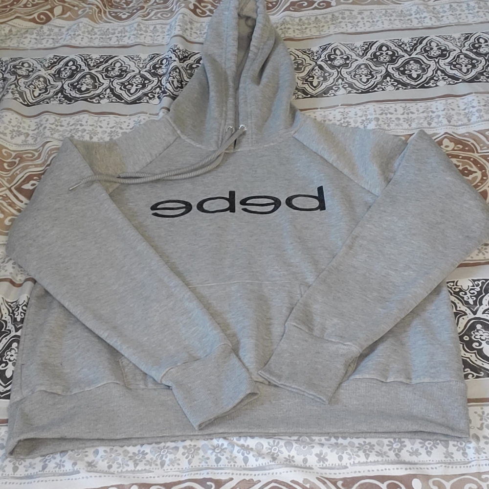 Bebe Light Gray Logo Hoodie Sweatshirt